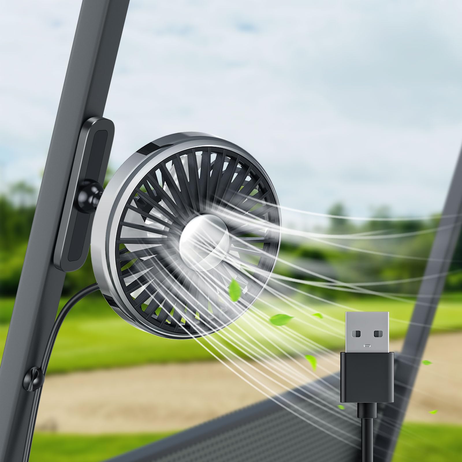 Icarmount Portable Golf Cart Fan, Usb Powered Fan For Ezgo/Yamaha/Club Car, 3 Speed Set, 360 Degree Rotatable, Magnetic Mount Base, For Golfing, Camping And Traveling, Usb Interface